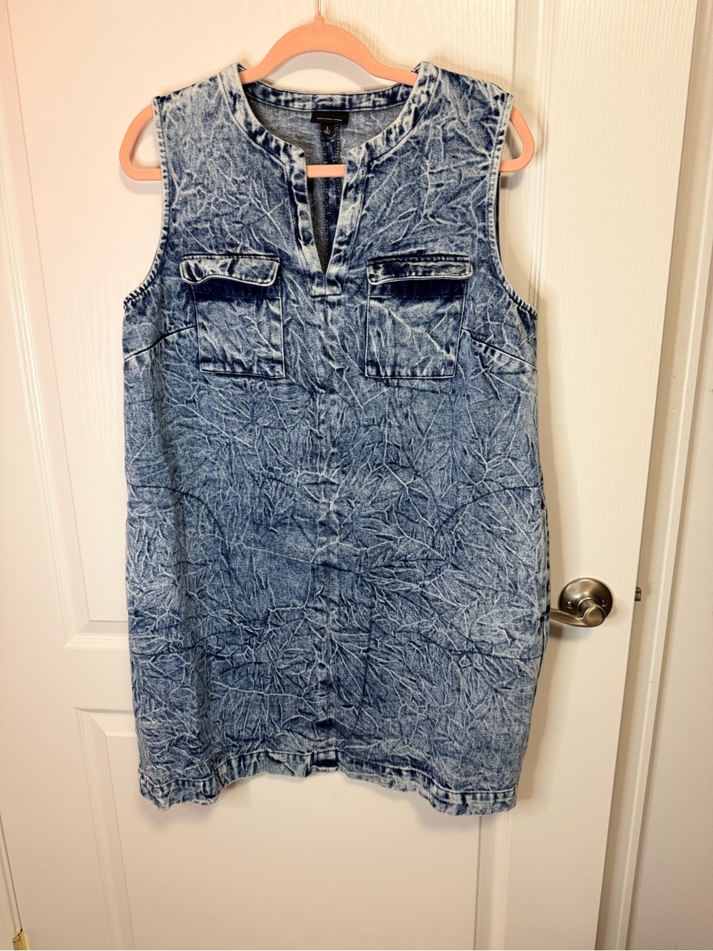 Who What Wear Sleeveless Acid-Wash Denim Tunic - Light Blue